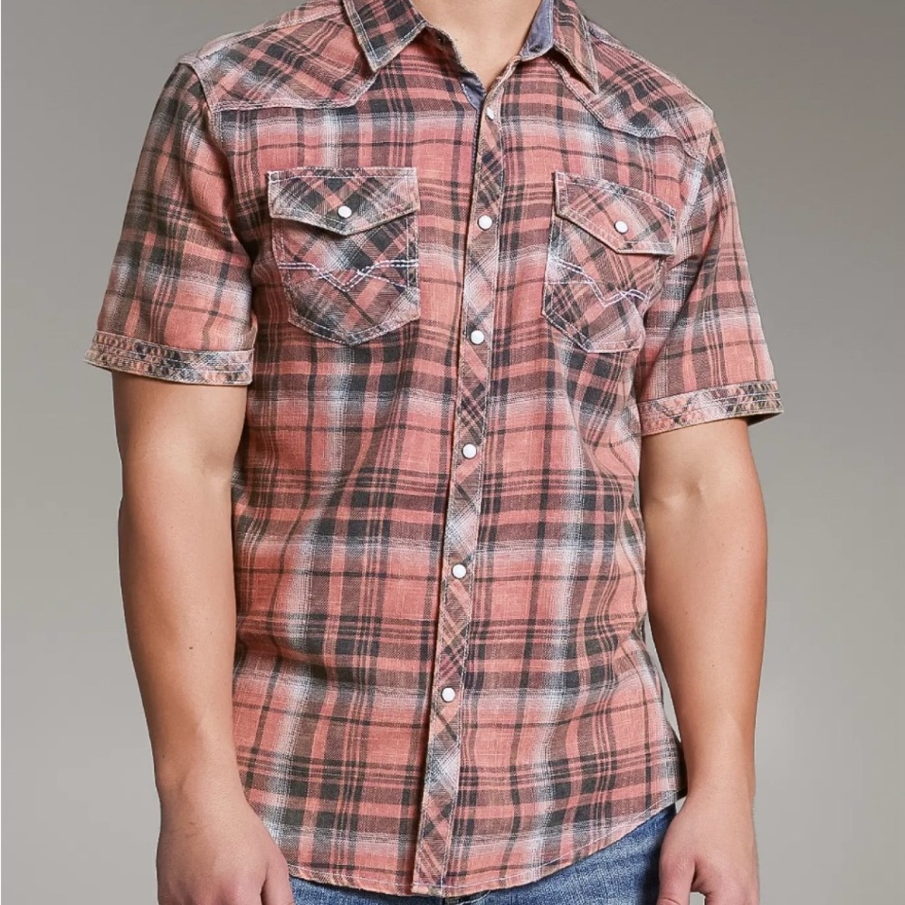 BKE Vintage 1967 Athletic Fit Short Sleeve Western Pearl Snap Shirt